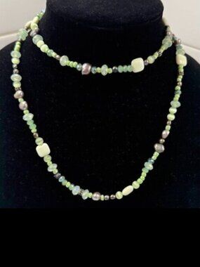 Stone and Cats Eye Glass Bead Necklace